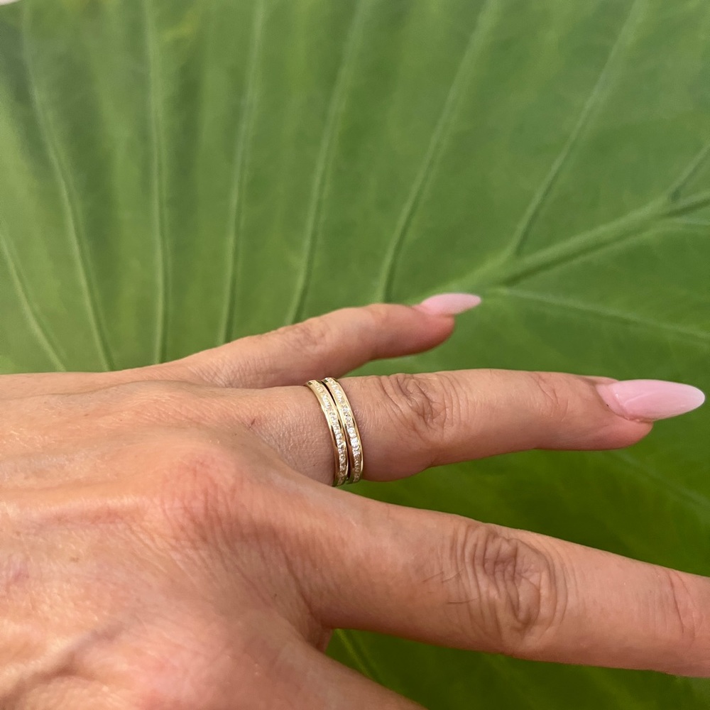 Dainty 14k Yellow Gold Eternity Wedding Band 2 pc - Picture 4 of 12